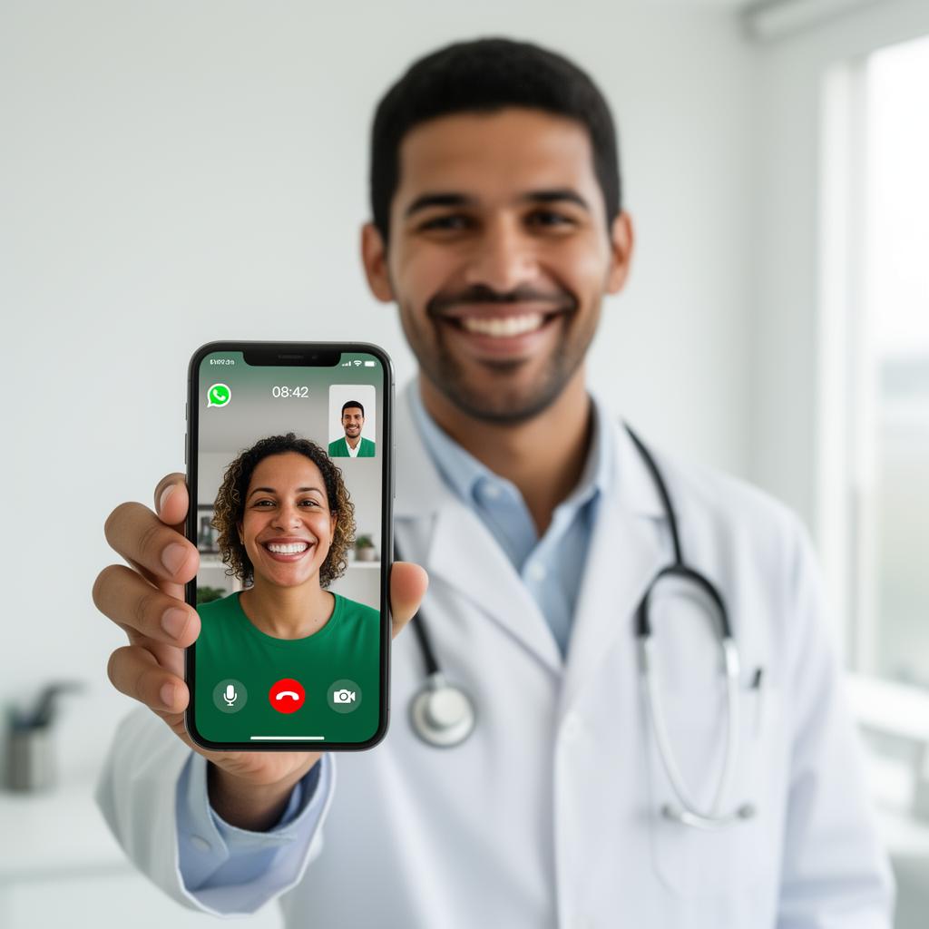 Paciente em consulta online por videochamada com médico